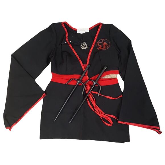 Naughty Ninja Womens S Halloween Sexy Costume Two Piece Black Red - Picture 1 of 4